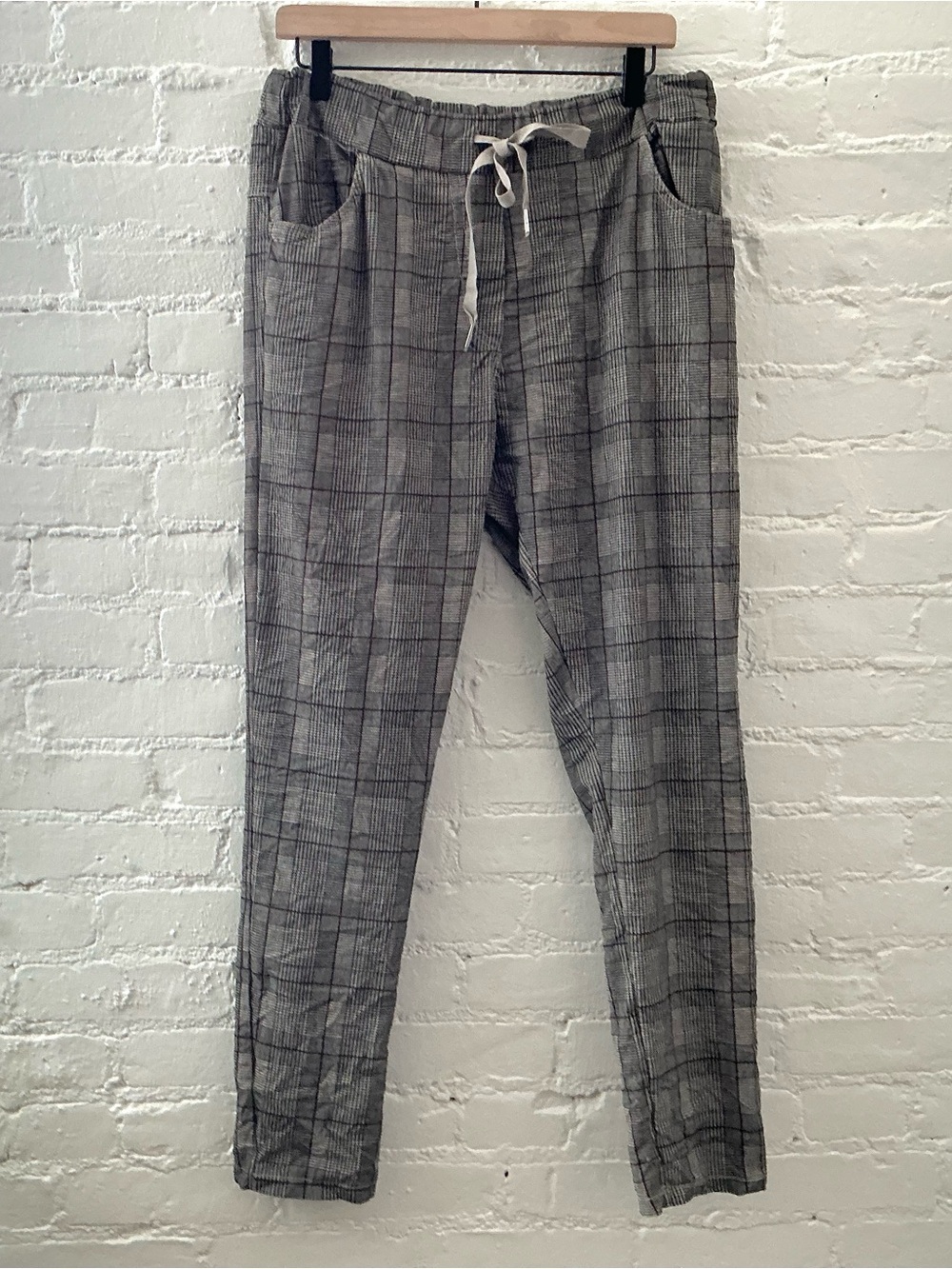 Venti6 Womens Relaxed Fit Plaid Jogger Pant Drawstring Waist Casual Chic Gray L